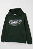 Breeze Erkek Çocuk Sweatshirt Yazı Baskılı Kanguru Cepli Kapüşonlu 8-14 Yaş, Koyu Yeşil
