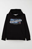 Breeze Erkek Çocuk Sweatshirt Yazı Baskılı Kanguru Cepli Kapüşonlu 8-14 Yaş, Siyah