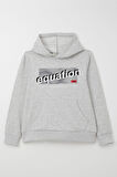 Breeze Erkek Çocuk Sweatshirt Yazı Baskılı Kanguru Cepli Kapüşonlu 8-14 Yaş, Açık Gri Melanj