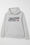 Breeze Erkek Çocuk Sweatshirt Yazı Baskılı Kanguru Cepli Kapüşonlu 8-14 Yaş, Açık Gri Melanj
