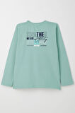 Breeze Erkek Çocuk Uzun Kollu Tişört Motivasyon Temalı Yazı Baskılı 6-12 Yaş, Su Yeşili