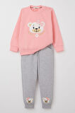 Breeze Kız Bebek Eşofman Takım Sevimli Ayıcık Nakışlı Çiçekli 9 Ay-3 Yaş, Pembe