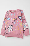Breeze Kız Çocuk Sweatshirt Bahar Temalı Çicek Desenli 2-6 Yaş, Gülkurusu