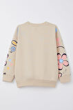Breeze Kız Çocuk Sweatshirt Bahar Temalı Çicek Desenli 2-6 Yaş, Bej