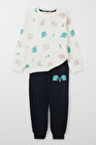 Breeze Erkek Çocuk Eşofman Takım Sevimli Fil Desenli 1-4 Yaş, Ekru