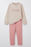 Breeze Kız Çocuk Eşofman Takım Sevgi Temalı Yazı Nakışlı 1-4 Yaş, Bej