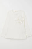 Breeze Kız Çocuk Uzun Kollu Tişört Gül Aksesuarlı 8-14 Yaş, Ekru