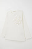 Breeze Kız Çocuk Uzun Kollu Tişört Gül Aksesuarlı 8-14 Yaş, Ekru