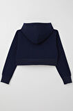 Breeze Kız Çocuk Crop Hırka Fermuarlı Kapüşonlu 8-14 Yaş, Lacivert