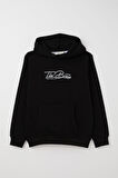 Breeze Erkek Çocuk Sweatshirt Yazı Nakışlı Kanguru Cepli 4-8 Yaş, Siyah