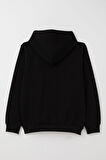 Breeze Erkek Çocuk Sweatshirt Yazı Nakışlı Kanguru Cepli 4-8 Yaş, Siyah