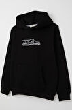 Breeze Erkek Çocuk Sweatshirt Yazı Nakışlı Kanguru Cepli 4-8 Yaş, Siyah