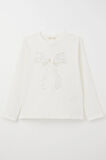 Breeze Kız Çocuk Uzun Kollu Tişört Tül Fiyonk Armalı Pullu 9-14 Yaş, Ekru