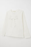 Breeze Kız Çocuk Uzun Kollu Tişört Tül Fiyonk Armalı Pullu 9-14 Yaş, Ekru