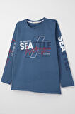 Breeze Erkek Çocuk Uzun Kollu Tişört Renkli Yazı Baskılı 6-12 Yaş, İndigo