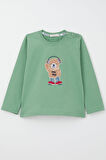 Breeze Erkek Bebek Uzun Kollu Tişört Hip Hop Ayıcık Nakışlı 9 Ay-3 Yaş, Mint Yeşili