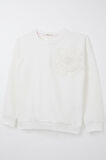 Breeze Kız Çocuk Sweatshirt Yonca Arma Aksesuarlı 9-14 Yaş, Ekru