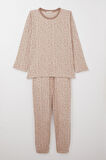 Breeze Kız Çocuk Pijama Takımı Bambu Çiçeği Desenli 9-12 Yaş, Bej