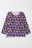 Breeze Kız Çocuk Pijama Takımı Renkli Sevimli Baykuş Desenli 4-8 Yaş, Mor
