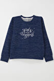 Breeze Kız Çocuk Sweatshirt Yazı Baskılı Yıldızlı 9-14 Yaş, Lacivert Melanj