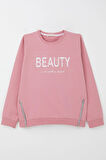 Breeze Kız Çocuk Sweatshirt Yazı Baskılı Kenarları Fermuar Detaylı 9-14 Yaş, Gülkurusu