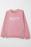Breeze Kız Çocuk Sweatshirt Yazı Baskılı Kenarları Fermuar Detaylı 9-14 Yaş, Gülkurusu