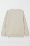 Breeze Kız Çocuk Sweatshirt Yazı Baskılı Kenarları Fermuar Detaylı 9-14 Yaş, Bej