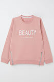 Breeze Kız Çocuk Sweatshirt Yazı Baskılı Kenarları Fermuar Detaylı 9-14 Yaş, Gülkurusu