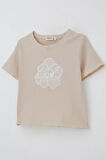 Breeze Kız Çocuk Tişört Tül Çiçek Armalı Boncuk Aksesuarlı Kemer Boy 8-14 Yaş, Bej