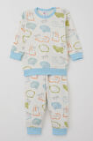 Breeze Erkek Bebek Pijama Takımı Omuzdan Patlı Safari Temalı Hayvancıklar Desenli 4 Ay-1 Yaş, Ekru