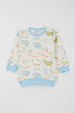 Breeze Erkek Bebek Pijama Takımı Omuzdan Patlı Safari Temalı Hayvancıklar Desenli 4 Ay-1 Yaş, Ekru