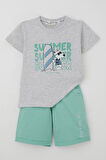 Breeze Erkek Çocuk Şortlu Takım Yaz Temalı Sörfçü Köpekçik Baskılı 2-6 Yaş, Açık Gri Melanj