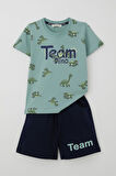 Breeze Erkek Çocuk Şortlu Takım Zıp Zıp Dinozor Takımı 2-6 Yaş, Su Yeşili
