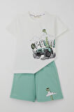 Breeze Erkek Çocuk Şortlu Takım Maceracı Dinozor Baskılı 2-6 Yaş, Beyaz