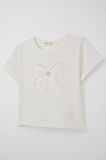 Breeze Kız Çocuk Crop Tişört Fiyonk Arma Aksesuarlı 9-14 Yaş, Ekru