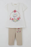Breeze Kız Çocuk Kapri Taytlı Takım Anne Sevgisi Temalı Çiçek Baskılı 1.5-5 Yaş, Ekru