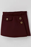 Breeze Kız Çocuk Şort Etek Cep Kapağı Detaylı Düğme Aksesuarlı 6-12 Yaş, Bordo