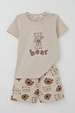 Breeze Erkek Bebek Şortlu Takım Havalı Ayıcık Baskılı 9 Ay-3 Yaş, Bej