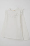 Breeze Kız Çocuk Uzun Kollu Tişört Işıltılı Taş İşleme Detaylı 4-10 Yaş, Ekru
