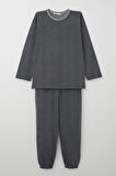 Breeze Erkek Çocuk Pijama Takımı Verev Çizgi Desenli 4-8 Yaş, Siyah