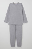 Breeze Erkek Çocuk Pijama Takımı Verev Çizgi Desenli 4-8 Yaş, Açık Gri