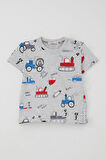 Breeze Erkek Çocuk Şortlu Takım Eğlenceli İş Makineleri Desenli 1.5-5 Yaş, Açık Gri Melanj