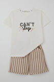 Breeze Erkek Çocuk Şortlu Takım Yazı Baskılı Bağcık Aksesuarlı 4-8 Yaş, Ekru