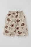 Breeze Erkek Bebek Şortlu Takım Sevimli Ayıcık Baskılı 9 Ay-3 Yaş, Bej