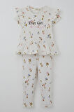Breeze Kız Çocuk Taytlı Takım Çiçek Desenli Kolları Fırfır Detaylı 2-6 Yaş, Ekru