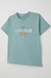 Breeze Erkek Çocuk Tişört Yazı Bakılı 5-10 Yaş, Su Yeşili