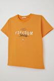 Breeze Erkek Çocuk Tişört Yazı Bakılı 5-10 Yaş, Hardal Sarı