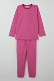 Breeze Kız Çocuk Pijama Takımı Verev Çizgi Desenli 9-12 Yaş, Pembe
