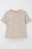 Breeze Kız Çocuk Tişört Kalp Nakış Detaylı 9-14 Yaş, Bej