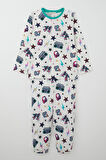 Breeze Kız Çocuk Pijama Takımı Müzik Temalı Yıldız Desenli 4-8 Yaş, Ekru